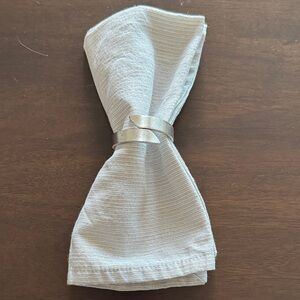 Elegant White with Silver & Gold Thread Napkin with Silver Napkin Ring. Set of 8